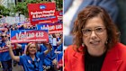 New Workplace Minister Amanda Rishworth and nurses protesing over pay rates in Sydney.