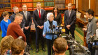 Adelaide University chancellor Catherine Branson speaks at the announcement of the merger.