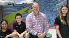 Craig Butler, Principal Eagle Vale High School with students Sofia Faumuina, William Willis, Mia Al-Ali, Amelia Sparks.