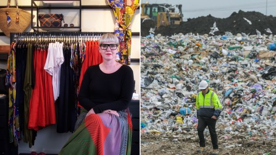 Elk designer Marnie Goding and landfill at Laverton.