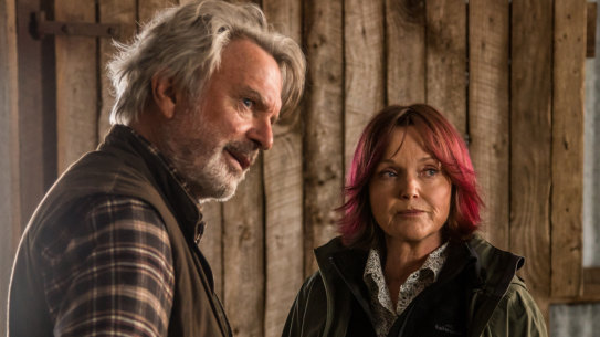 Sam Neill as sheep farmer Colin Grimurson and Miranda Richardson as Kat, the vet, in Jeremy Sims' Australian remake of the Icelandic cult classic Rams. 