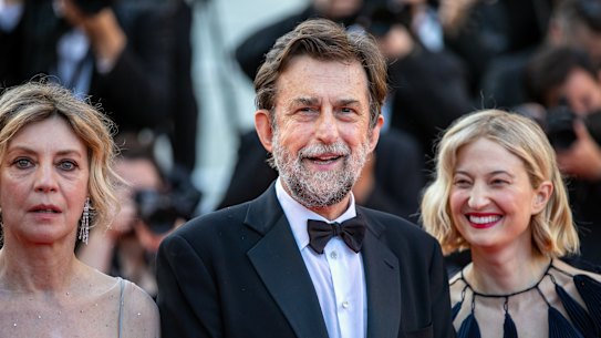 Film director Nanni Moretti on the red carpet at the Cannes Film Festival in July for Three Floors, with actors Margherita Buy, left, and Alba Rohrwacher.