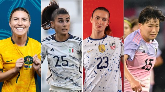 Home and Away. FIFA Women’s World Cup Jerseys. Steph Catley of Australia; Benedetta Orsi of Italy; Emily Fox of United States; Aoba Fujino of Japan.
