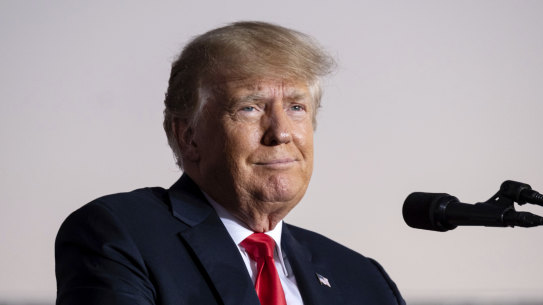 Former US president Donald Trump speaks during a Save America rally in Perry, Georgia on September 25, 2021.