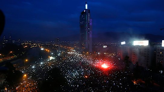 More than a million people gather at Plaza Italia during the eighth day of protests against President Sebastian Piñera's government in Santiago, Chile. 