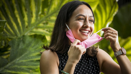 Zahra Abbass of Malvern is happy to be able to remove her mask on her next walk. 