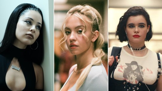The characters in ‘Euphoria’ are pushing make-up boundaries and driving trends, Alexa Demie as Maddy, Sydney Sweeney as Cassie and Barbie Ferreira as Kat.