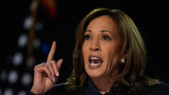 Vice President Kamala Harris speaks during last week’s Democratic National Convention.