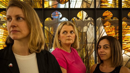 Bound together: Kathryn Joy, Rebecca Burdon and Beverley Attard spent years searching for people with shared experience after their mothers were killed.