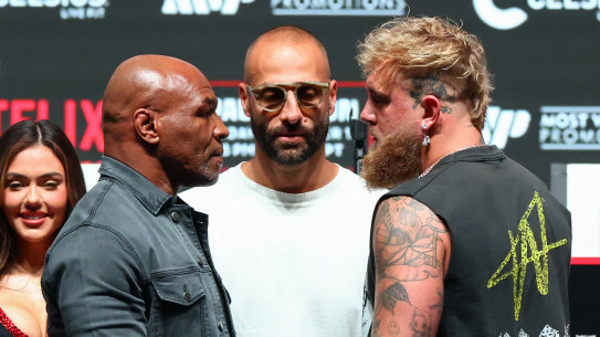 Mike Tyson and Jake Paul face off before their fight.