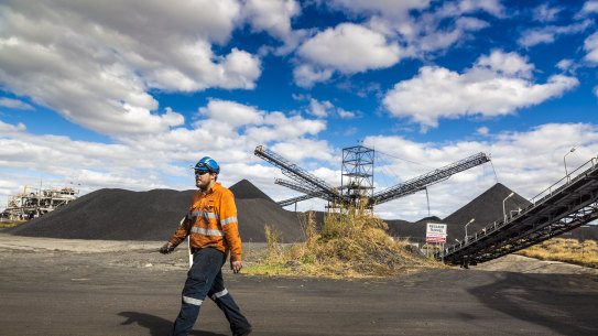 A worker at the Stanmore coal mine in the Bowen Basin, Queensland.