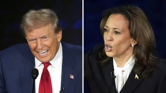 Republican presidential nominee former President Donald Trump, left, and Democratic presidential nominee Vice President Kamala Harris during an ABC News presidential debate.