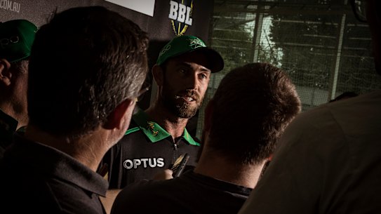 Glenn Maxwell speaks to the media on Friday.