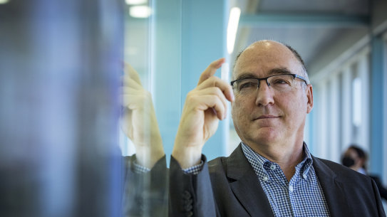 CSL’s Chief Scientific Officer, Dr Andrew Nash, with a replica of the vial of the cells that will enter a bioreactor to replicate and make 30 million doses of the  University of Oxford/AstraZeneca Vaccine.