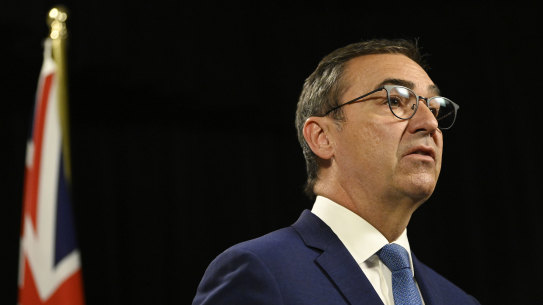 South Australian Premier Steven Marshall speaks to the media on Tuesday.