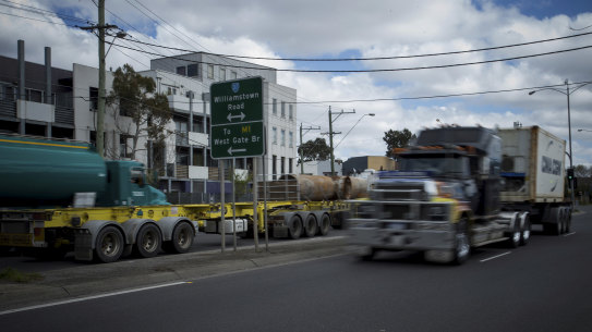 Trucks on Francis Street, Yarraville, in 2018.
