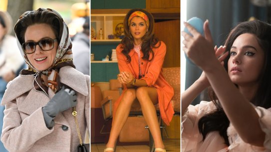 Glamour queens (from left) Naomi Watts in Feud, Kaia Gerber in Palm Royale, and Cailee Spaeny in Priscilla.