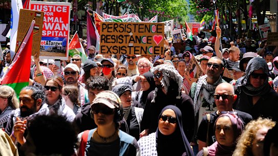 The weekly protest in Melbourne’s CBD in support of Palestine.