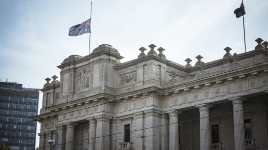 Flags at Parliament House, Melbourne, are at half-mast in honour of the Queen.