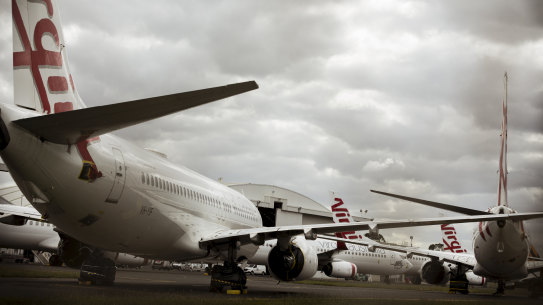 Virgin planes grounded at Melbourne airport today.