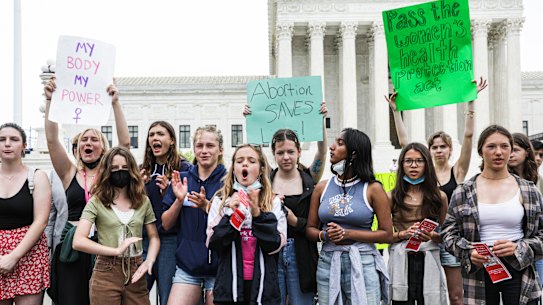 Abortion rights demonstrators outside the US Supreme Court.
