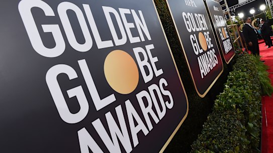 Signage promoting the 77th annual Golden Globe Awards and NBC appears in Beverly Hills, California. 