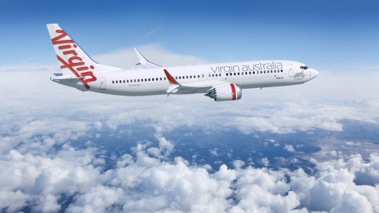 A mock-up of a Virgin 737 MAX. The airline has 40 of the aircraft on order. 