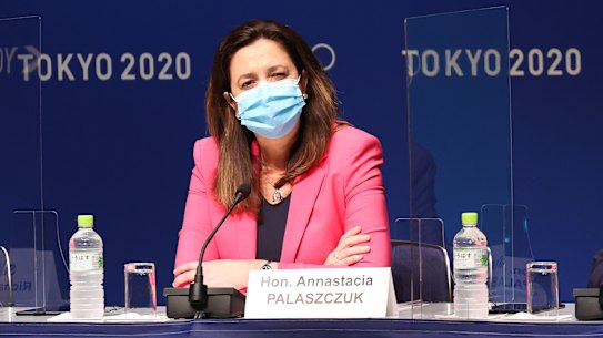 Premier Annastacia Palaszczuk at a press conference in Tokyo, Japan.