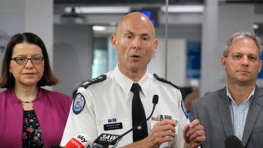Emergency Management Commissioner Andrew Crisp gave an update on the state's response to the coronavirus pandemic, with Health Minister Jenny Mikakos and Chief Health Officer Brett Sutton, on March 11. This is one of the last times we heard from Mr Crisp. 