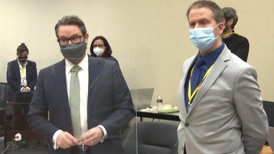 Former Minneapolis police officer Derek Chauvin, speaks to the judge during his trial. 