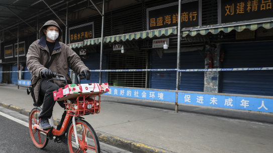 Shuttered: the Wuhan seafood market which has been linked to the coronavirus outbreak.