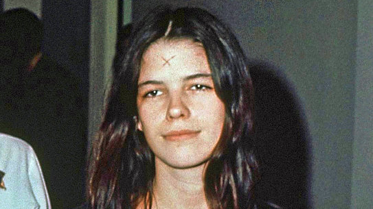 Leslie Van Houten in a Los Angeles lockup in 1971, with an X still branded on her forehead. 