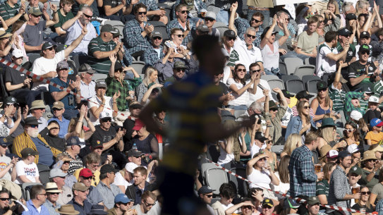 Fans watch on at last year's Shute Shield final between Sydney University and Warringah. 