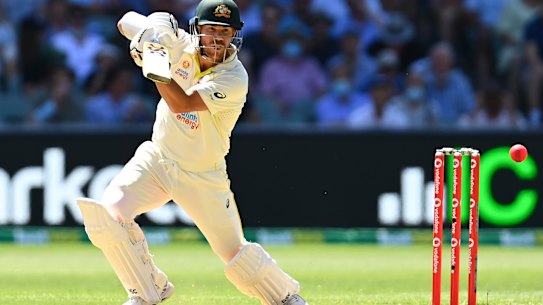 Warner bats on day one in Adelaide. 