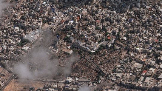 A satellite image of the Al Ahli Hospital (centre of image) in Gaza City the day after a deadly explosion.