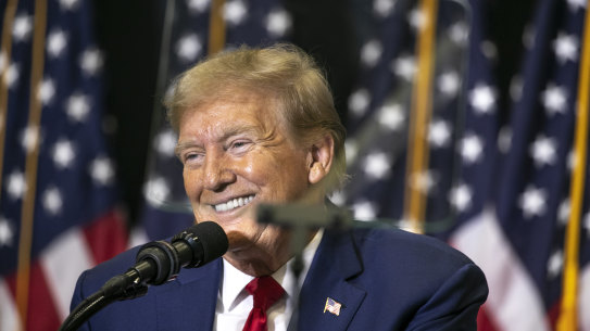 Republican presidential candidate and former president Donald Trump speaks at an event in Cedar Rapids, Iowa., on Saturday.