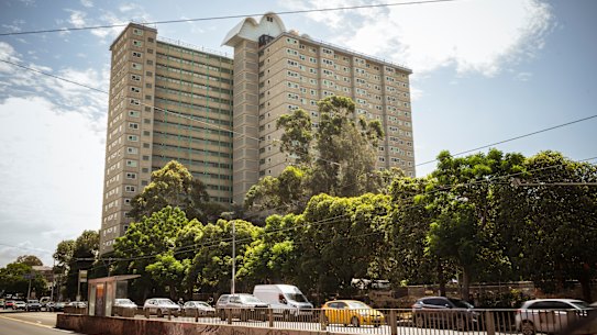 One of the first public housing towers set for demolition at Holland Street in Flemington.