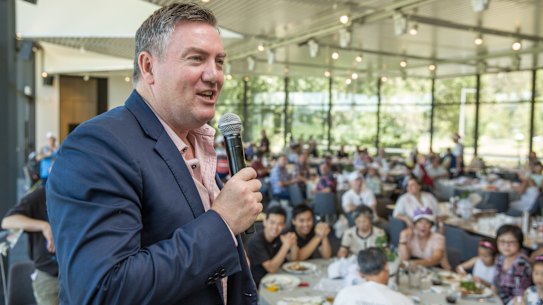 Eddie McGuire addresses a 2015 Christmas Day lunch hosted by the Salvation Army and Collingwood.