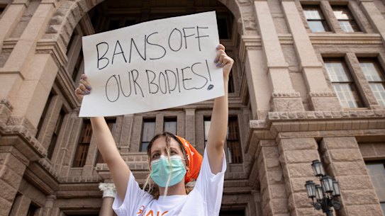 Jillian Dworin participates in a protest against the six-week abortion ban in Texas.