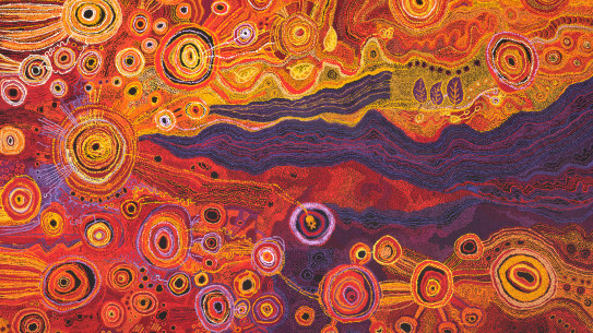 Our success is that we’re still here and creating: Tjungkara Ken, Sandra Ken, Yaritji Young,Freda Brady and Maringka Tunkin’s work, Seven Sisters, 2018