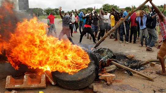 A protest against the hike in fuel prices in Harare.