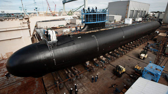 A US Virginia-class attack submarine under construction in 2012. Australia could face spending more than $100 billion on the American-designed boats.