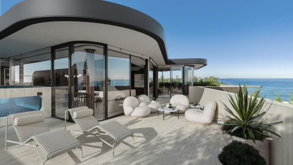 Views of the landscaped terrace of the Meridian penthouse.