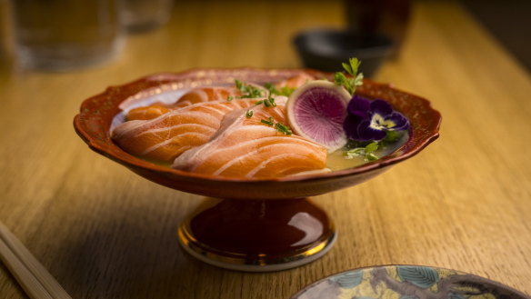 Salmon sashimi with sour miso.