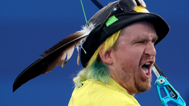 PARIS, FRANCE - SEPTEMBER 04: Taymon Kenton-Smith reacts during the Men’s Individual Recurve Open Bronze Medal on day seven of the Paris 2024 Summer Paralympic Games at Esplanade Des Invalides on September 04, 2024 in Paris, France. (Photo by Steph Chambers/Getty Images)