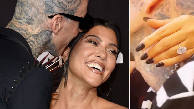 Of course Kourtney Kardashian is on trend with her engagement ring