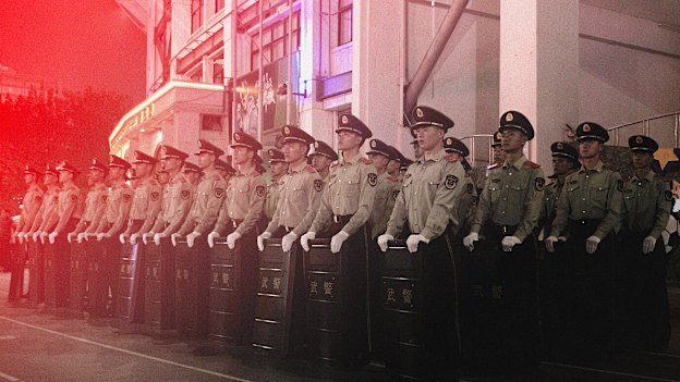 Paramilitary police outside Beijing’s Workers’ Stadium. 