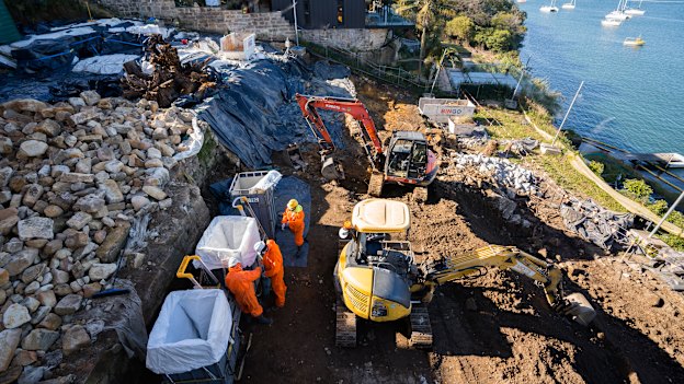 Workers at the Hunters Hill contamination site.