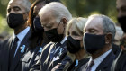 From left, former president Barack Obama, Michelle Obama, President Joe Biden, Jill Biden and former New York City Mayor Michael Bloomberg attend the 9/11 commemoration ceremony.