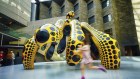 “Dancing Pumpkin” by Yayoi Kusama was unveiled on Saturday in the National Gallery of Victoria’s front forecourt.